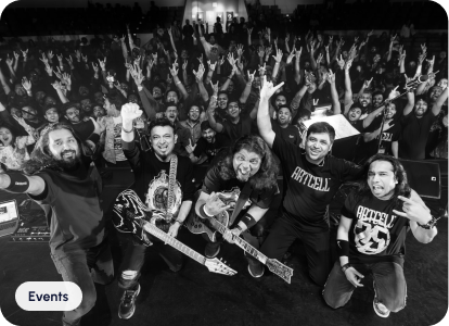 Artcell 25 band posing with the crowd at their Saskatoon concert